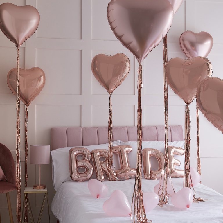 Balónový Set - Bride & Srdcia - Ružovo Zlatá